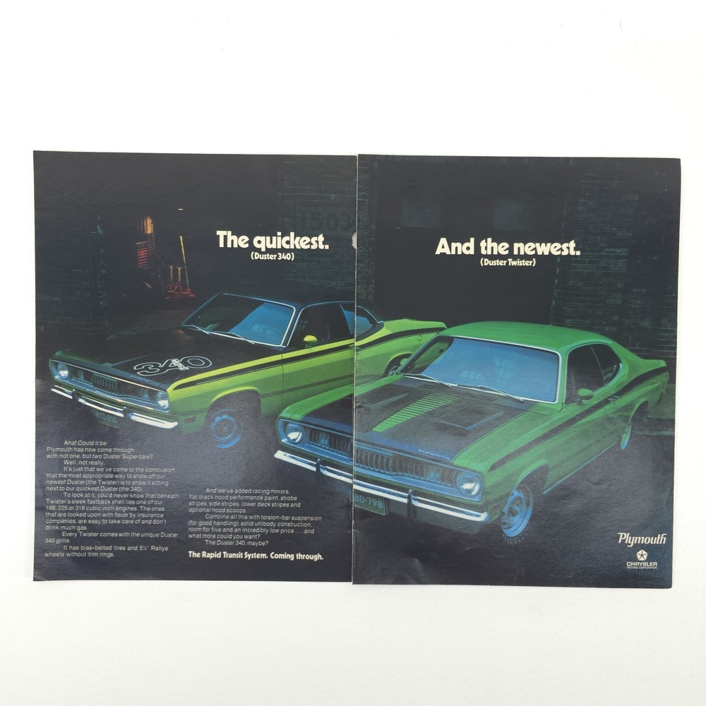 Plymouth Duster 340 Twister 2 Page Print Ad Promo Art 1971 Car Craft Mag 17x11